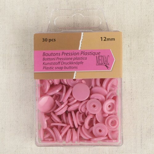 Lot de 30 boutons pression 100% plastique rose 12mm