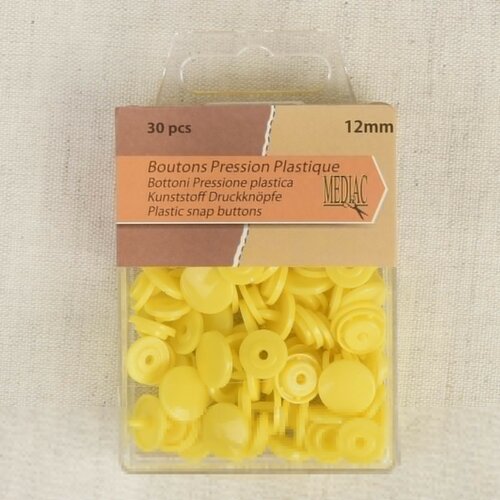 Lot de 30 boutons pression 100% plastique jaune 12mm