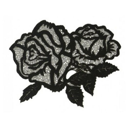 Ecusson thermocollant avec strass rose double noir et argent xl 12x10cm