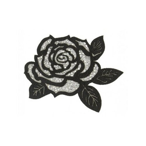 Ecusson thermocollant avec strass rose noir et argent xl 7x9cm