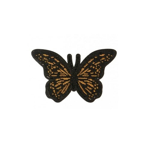 Ecusson thermocollant papillon sequin doré xl 9x10cm