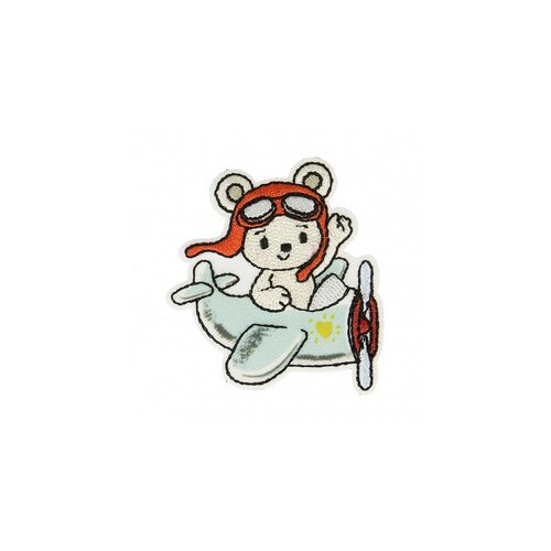 Lot de 3 écussons thermocollants ours en avion 4,5cm x 4cm