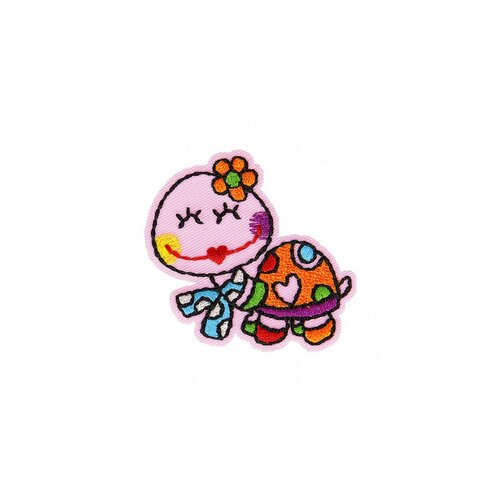 Ecusson thermocollant tortue happy 4,5cm x 5cm
