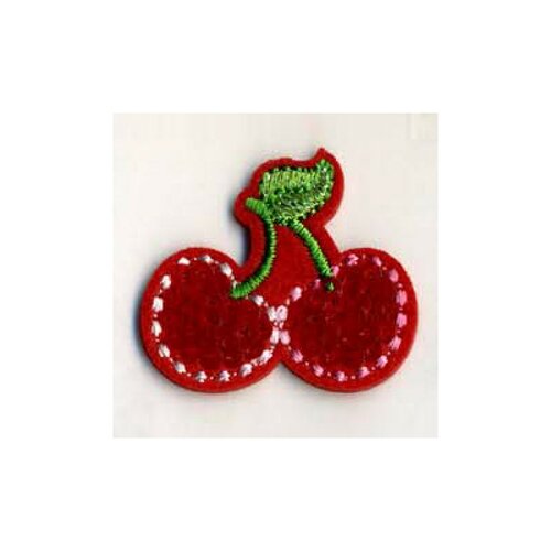 Lot de 3 écussons thermocollants cerises à paillettes 4x3cm