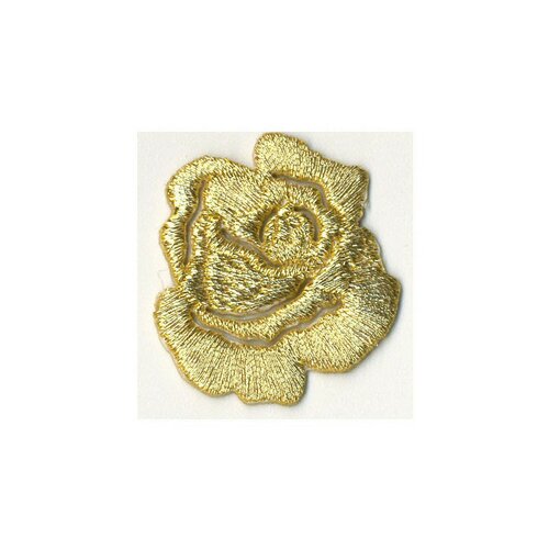 Lot de 3 écussons thermocollants petite rose doré - lurex 3x3.5cm