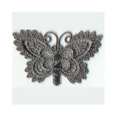Lot de 3 écussons thermocollants papillon crochet gris 5cmx3cm