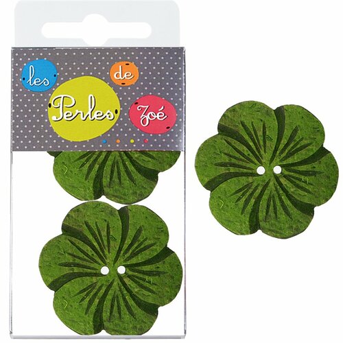 6 boutons fleurs coco 4cm vert