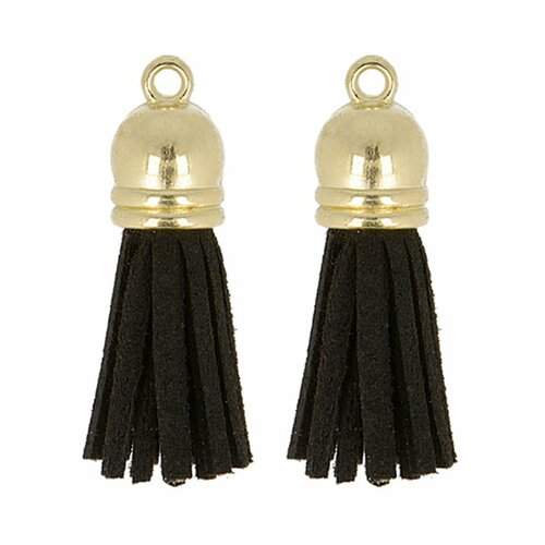 Lot de 2 pompons suedine 37mm noir