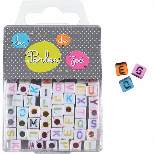 Perles plastiques lettre colorée 6mm en boite de 17g