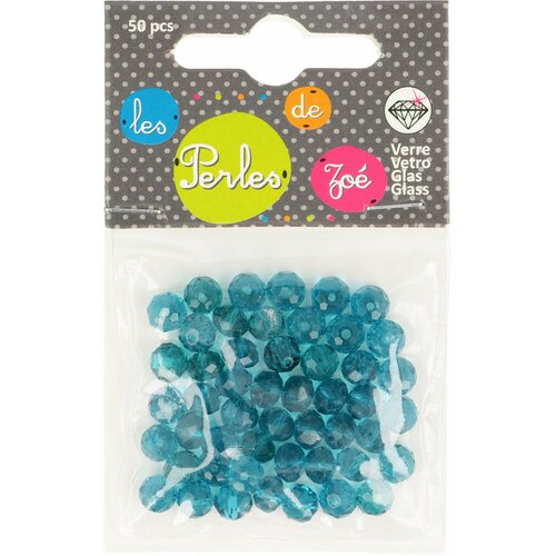 Perles facettes "cristal" en verre bleu - boite de 50 perles