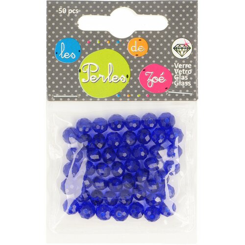 Perles facettes "cristal" en verre sapphire - boite de 50 perles