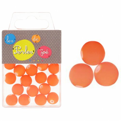 Perles plastiques orange fluo 12mm en boite de 18g