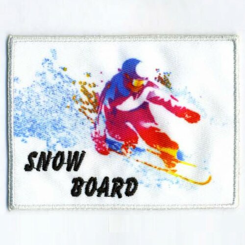 Ecusson sport snow board blanc 8.2cmx6.2cm