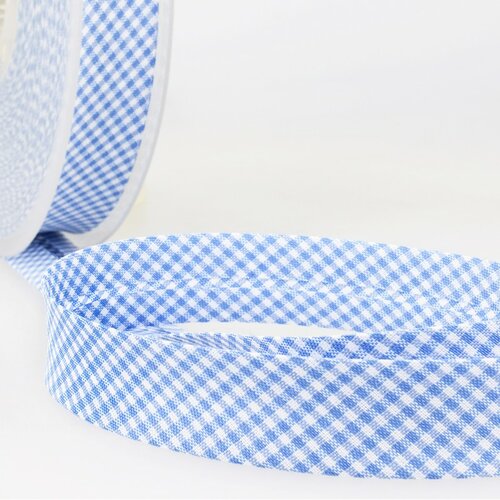 Disquette 25m biais vichy tissé polyester et coton bleu 20mm