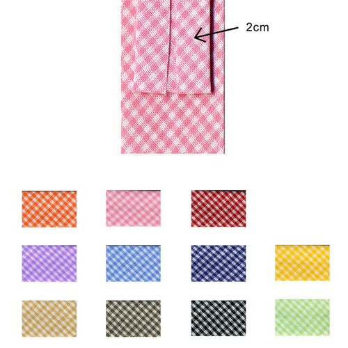 Biais vichy tissé polyester et coton 20mm au mètre - rouge 2961-008