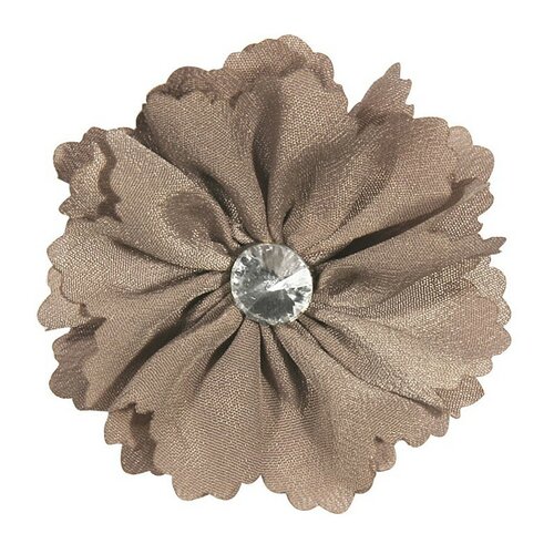 Broche fleur taupe et strass 6cm