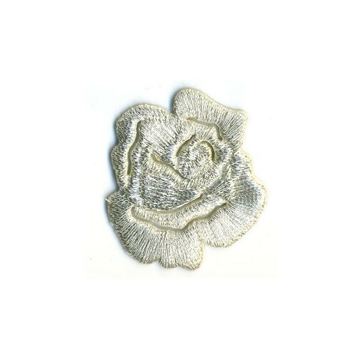 Ecusson thermocollant petite rose nacre - lurex 3x3.5cm