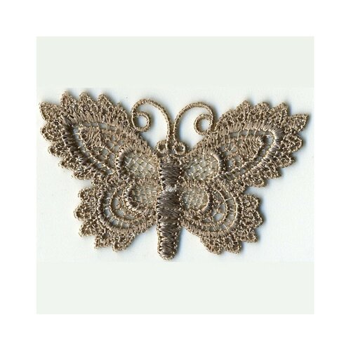 Ecusson thermocollant papillon crochet taupe 5cmx3cm
