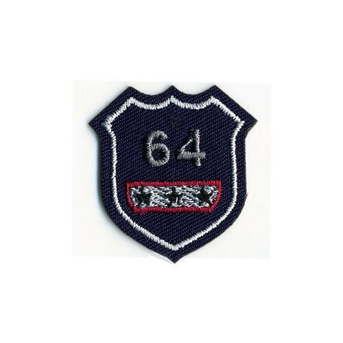Ecusson thermocollant bleu badge 64 et étoiles 3cmx3.2cm