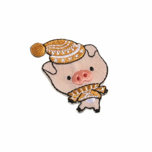 Ecusson thermocollant animaux hiver cochon 4,5cm x 3,5cm
