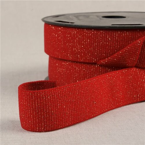 Bobine 20m élastique boxer métallisé rouge/or 32mm