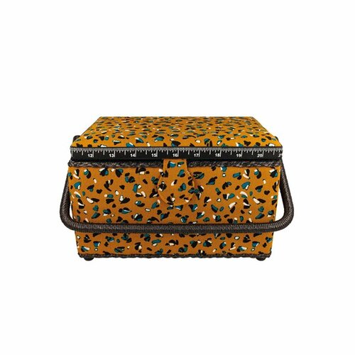 Boîte à couture 18,5x26x16cm imprimé moucheté jaune moutarde bleu