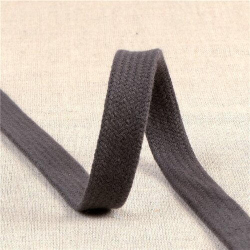 Tresse tubulaire plate au mètre 100 % coton 15mm gris noir