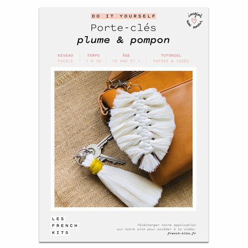 French kits diy macramé porte clés plume & pompon