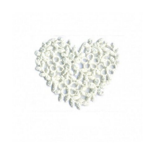 Lot de 3 écussons thermocollants cœur broderie ivoire 40mm x45mm