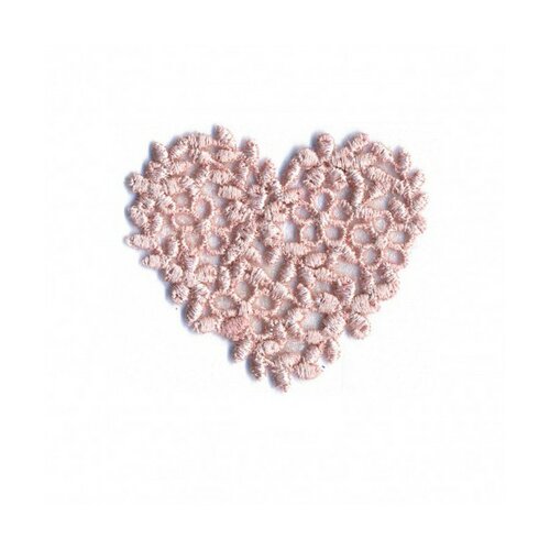 Lot de 3 écussons thermocollants cœur broderie vieux rose 40mm x45mm