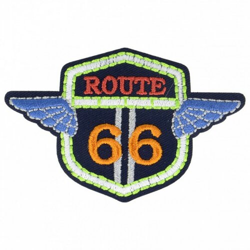 Lot de 3 écussons thermocollants luminescent blason route 66 4 cm x 6,5 cm