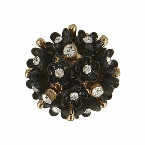 Bouton bouquet strass 20mm - noir