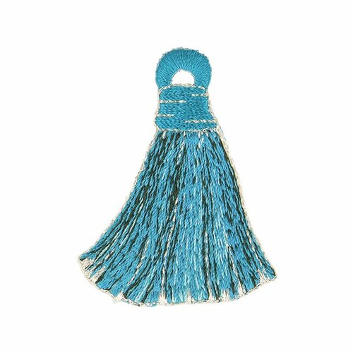 Ecusson thermocollant pompons bleu/jaune 4,5x5,5cm