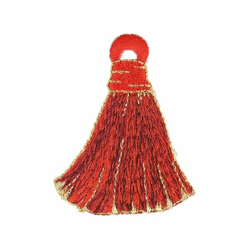 Ecusson thermocollant pompons rouge/or 4,5x5,5cm