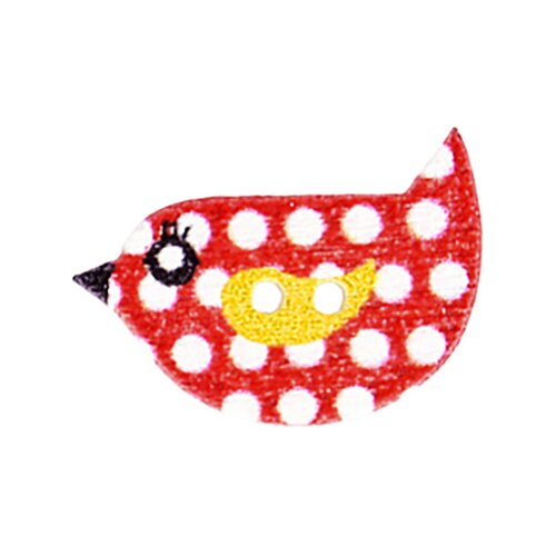 Bouton oiseaux 2 trous à pois 16mmx22mm - pois/rouge