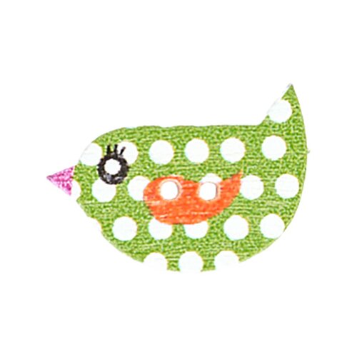 Bouton oiseaux 2 trous à pois 16mmx22mm - pois/vert