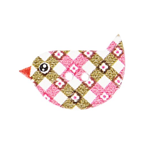 Bouton oiseaux 2 trous à pois 16mmx22mm - vichy rose