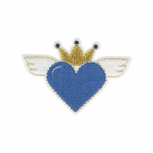 Ecusson thermocollant cœur avec ailes bleu 4x6cm