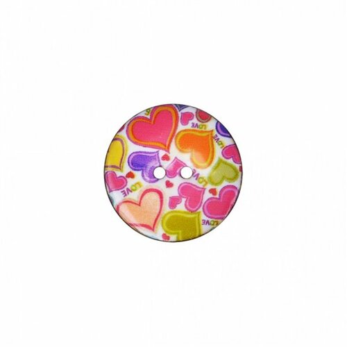 Lot de 6 boutons coco décoré cœurs 34mm