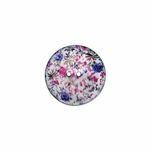 Lot de 6 boutons coco décoré petites fleurs  34mm