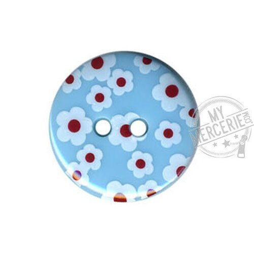 Lot de 6 boutons rond motif fleur couleur bleu ciel