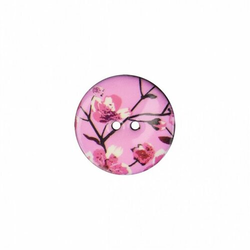 Lot de 6 boutons coco décoré fleurs de cerisiers 23mm