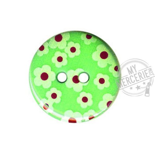Lot de 6 boutons rond motif fleur couleur vert