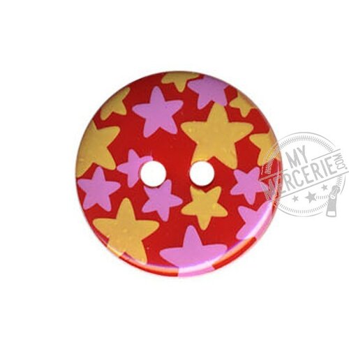 Lot de 6 boutons rond motif etoiles couleur rouge
