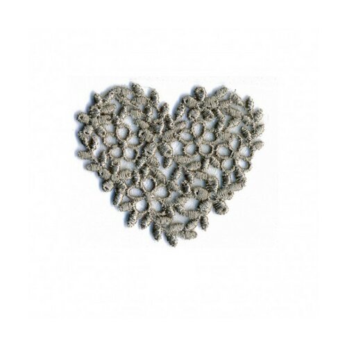 Ecusson thermocollant cœur broderie gris 40mm x45mm