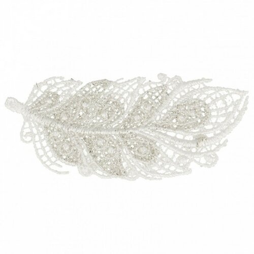 Ecusson thermocollant plume en dentelle blanc 5,5 cm x 2 cm