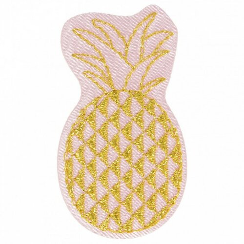Ecusson thermocollant doré ananas rose 2,5 cm x 4 cm