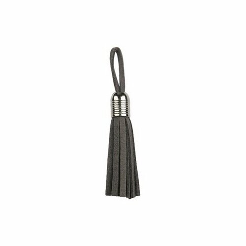 Set 6 pièces pompons frange en cuir gris moyen 55x25cm