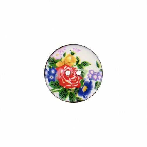 Bouton coco décoré grosses fleurs 23mm