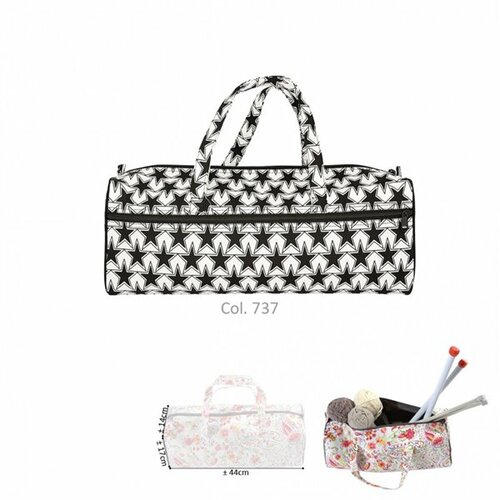 Sac à tricot 44x14x17cm grandes étoiles noir et blanc